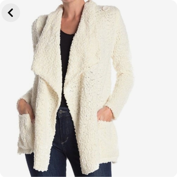 bobeau Sweaters - Bobeau Boucle Popcorn Draped Button Cardigan